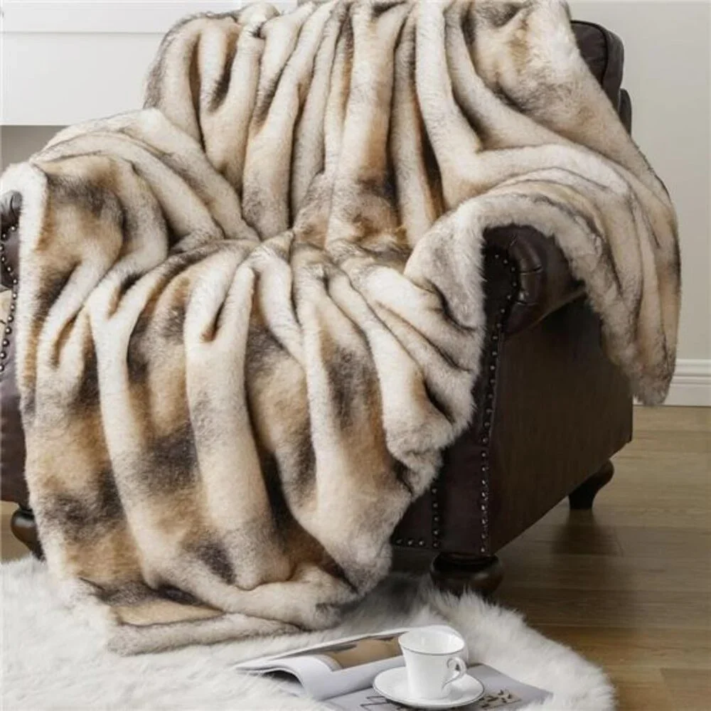 NEW West Elm Boho Brown Faux Fur Thick Mink Throw Blanket Bedding - 60